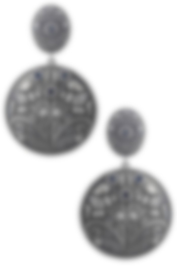 Silver plated floral blue stone earrings by Zerokaata Jewellery