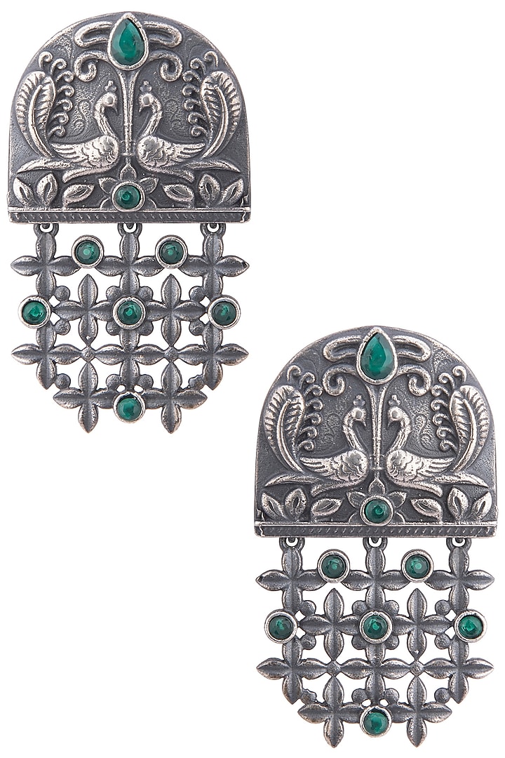 Silver plated floral mesh earrings by Zerokaata Jewellery