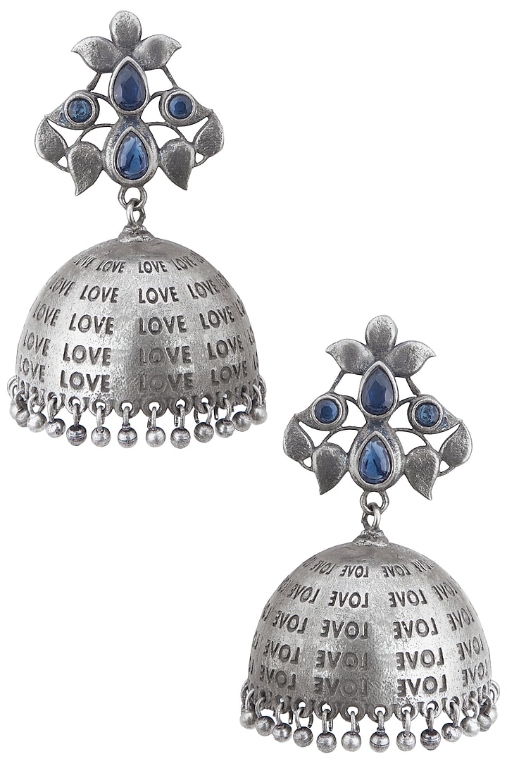 Silver plated jhumki earrings by Zerokaata Jewellery