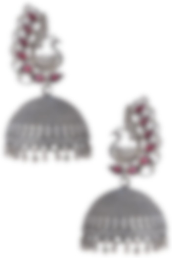 Silver plated purple stone jhumki earrings by Zerokaata Jewellery