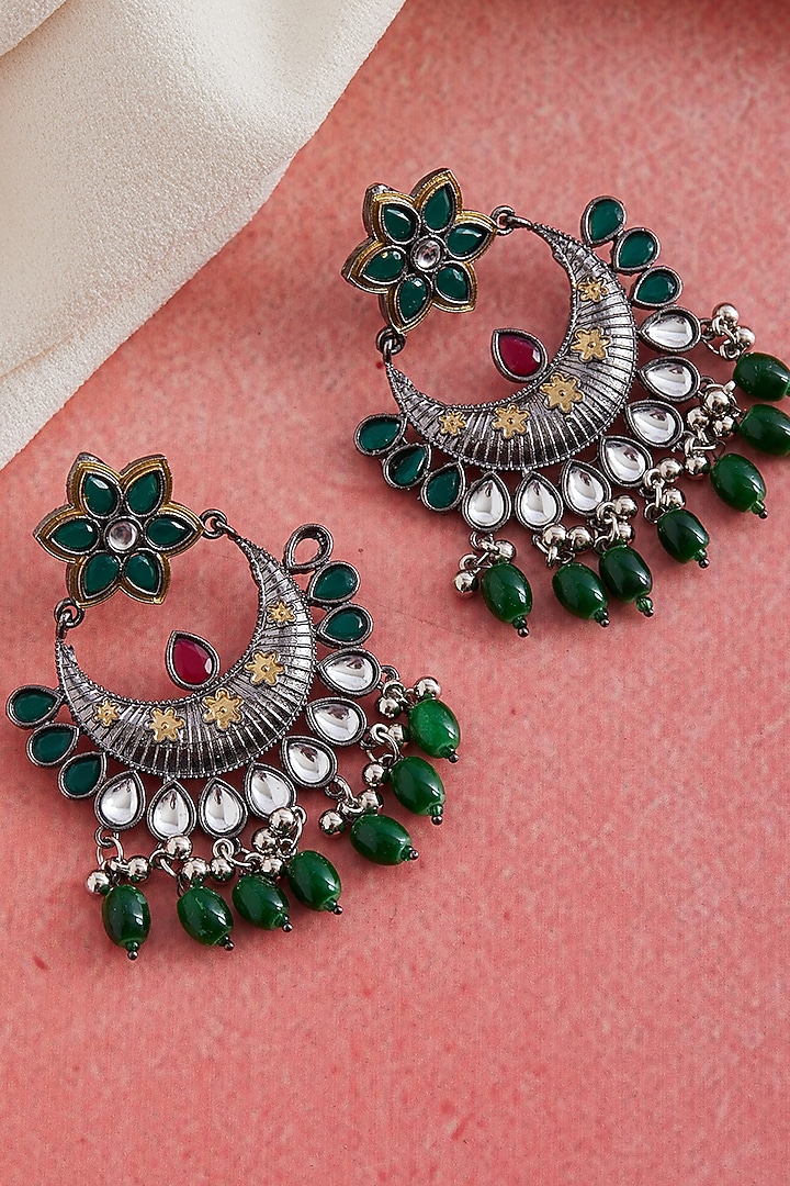 Two Tone Finish Bead Chandbali Earrings by Zerokaata Jewellery at Pernia's Pop Up Shop