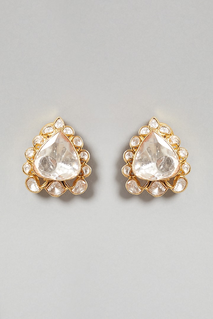 Gold Plated Polki Handcrafted Earrings In Sterling Silver by Zeeya Luxury Jewellery