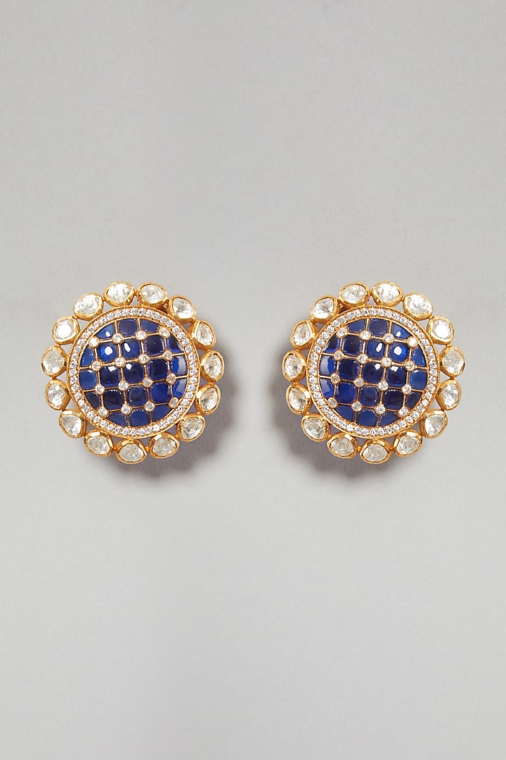 Gold Plated Earrings With Stones In Sterling Silver by Zeeya Luxury Jewellery