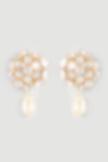 Two Tone Finish Kundan Polki Handcrafted Earrings In Sterling Silver by Zeeya Luxury Jewellery