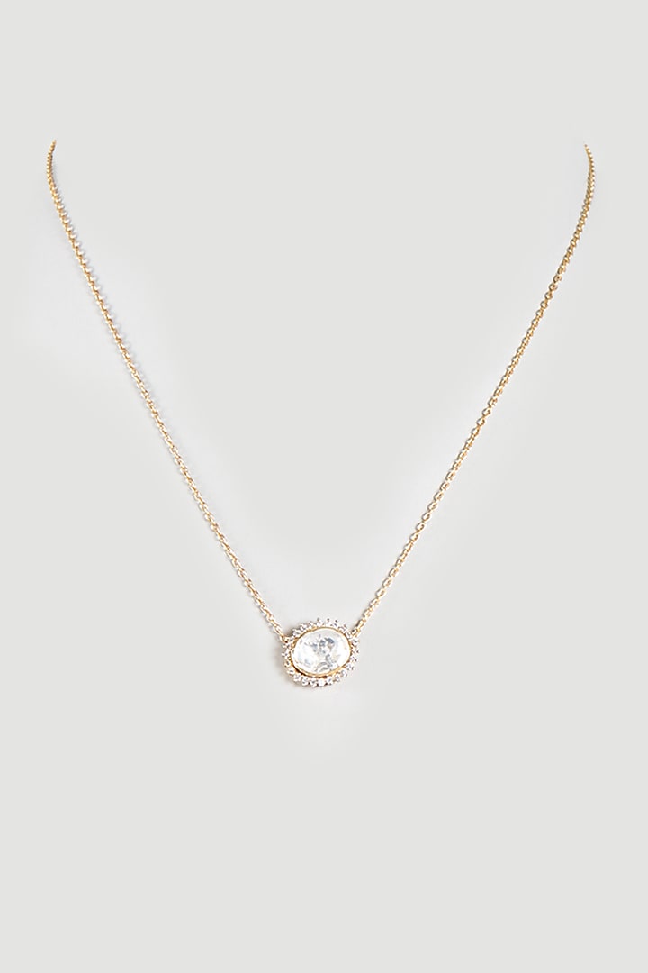 Gold Finish Necklace With Moissanite Polki In Sterling Silver by Zeeya Luxury Jewellery