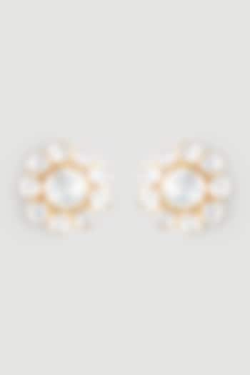 Gold Finish Handcrafted Moissanite Polki Earrings In Sterling Silver by Zeeya Luxury Jewellery