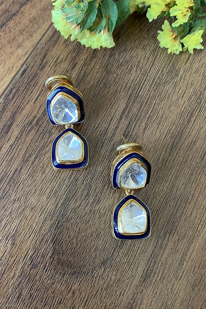Gold Plated Moissanite Polki & Semi-Precious Stone Dangler Earrings In Sterling Silver by Zeeya Luxury Jewellery at Pernia's Pop Up Shop