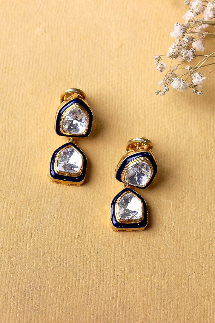 Gold Plated Moissanite Polki & Semi-Precious Stone Dangler Earrings In Sterling Silver by Zeeya Luxury Jewellery at Pernia's Pop Up Shop