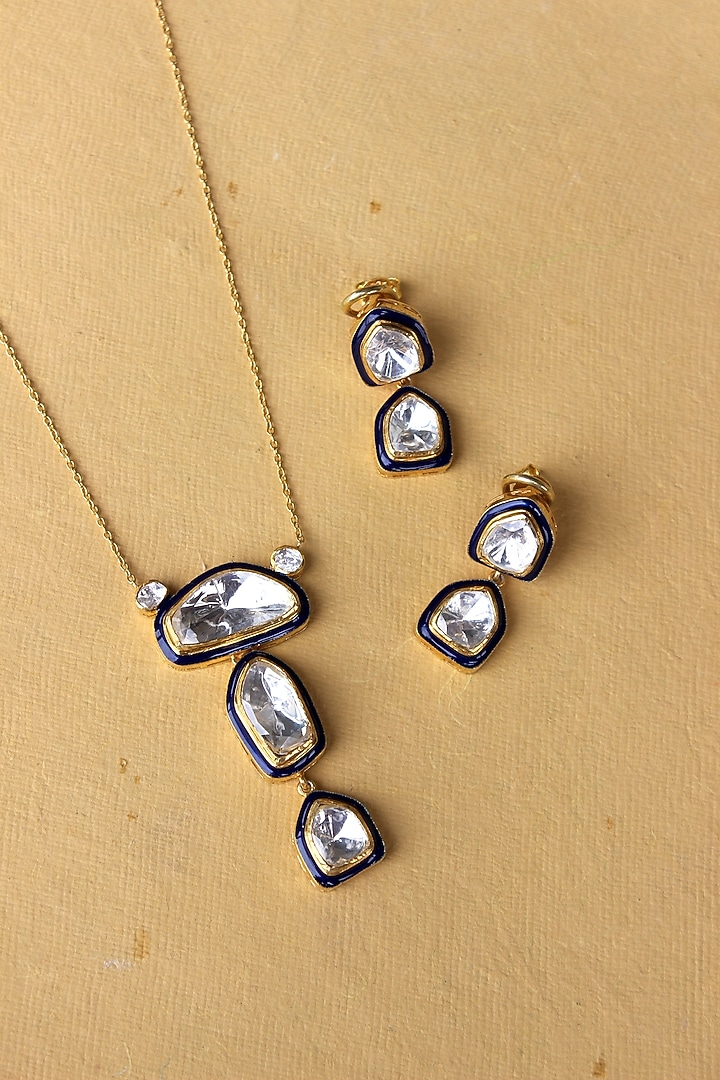 Gold Plated Moissanite Polki & Semi-Precious Stone Necklace Set In Sterling Silver by Zeeya Luxury Jewellery at Pernia's Pop Up Shop