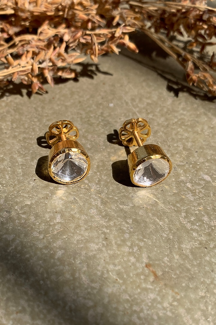 Gold Plated Moissanite Polki & Semi-Precious Stone Stud Earrings In Sterling Silver by Zeeya Luxury Jewellery at Pernia's Pop Up Shop