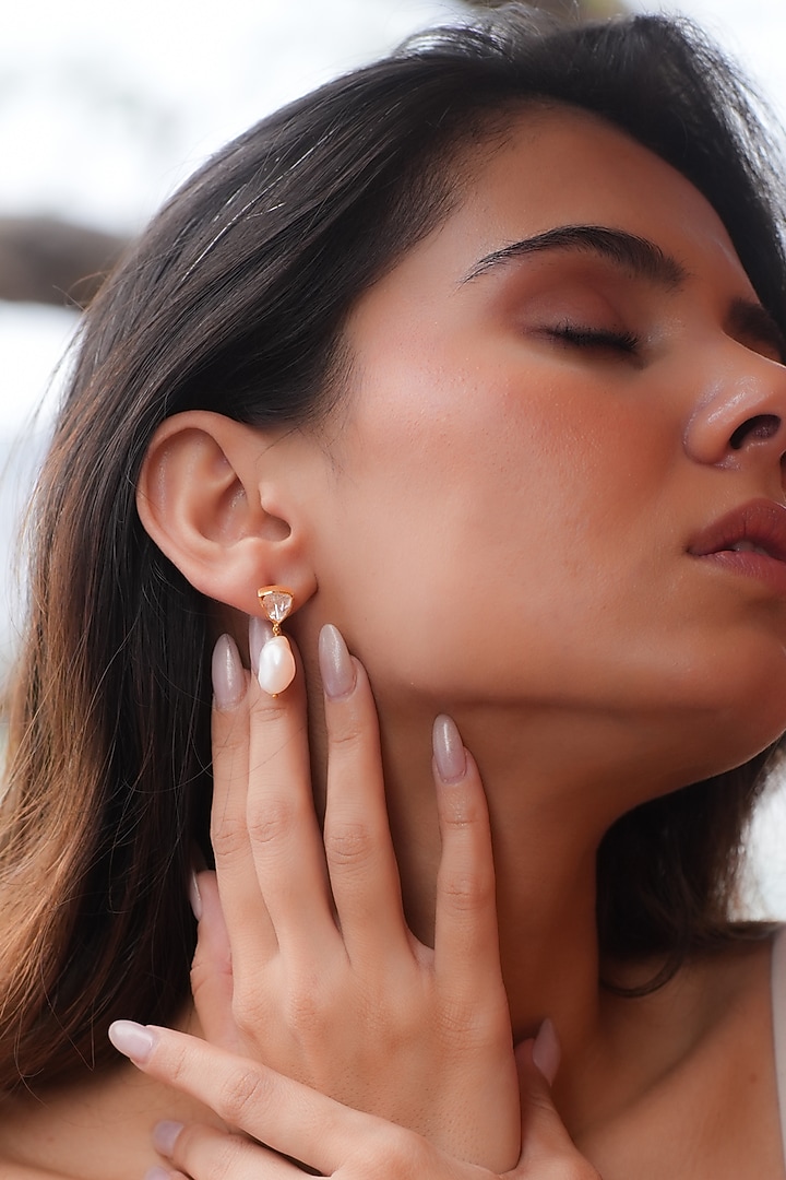 Gold Plated Moissanite Polki & Semi-Precious Stone Handcrafted Dangler Earrings In Sterling Silver by Zeeya Luxury Jewellery at Pernia's Pop Up Shop