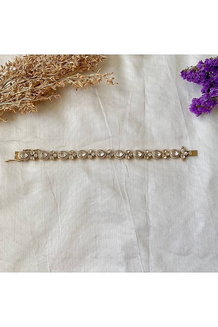 Gold Plated Moissanite Polki & Semi-Precious Stone Handcrafted Bracelet In Sterling Silver by Zeeya Luxury Jewellery at Pernia's Pop Up Shop