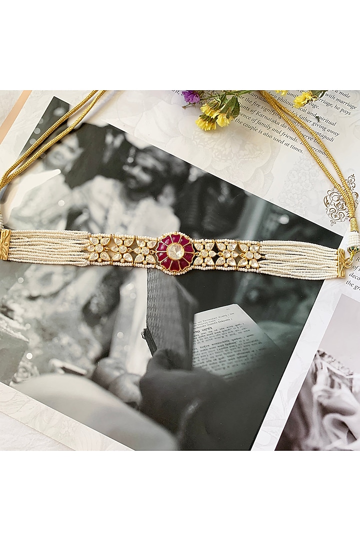 Gold Plated Moissanite Polki & Semi-Precious Stone Handcrafted Choker Necklace In Sterling Silver by Zeeya Luxury Jewellery at Pernia's Pop Up Shop