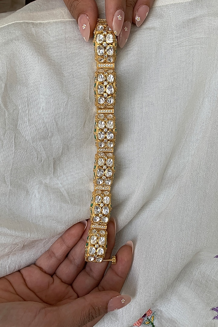 Gold Plated Moissanite Polki & Semi-Precious Stone Handcrafted Bracelet In Sterling Silver by Zeeya Luxury Jewellery at Pernia's Pop Up Shop