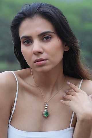 Gold Plated Moissanite Polki & Semi-Precious Stone Handcrafted Necklace In Sterling Silver by Zeeya Luxury Jewellery