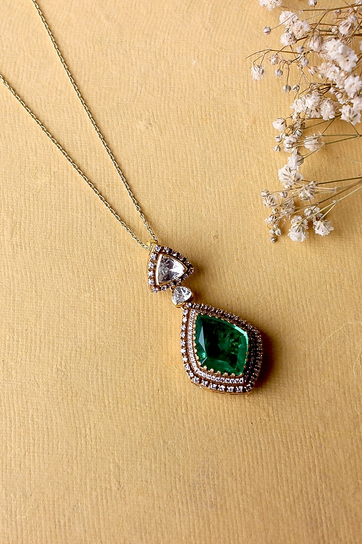 Gold Plated Moissanite Polki & Semi-Precious Stone Handcrafted Necklace In Sterling Silver by Zeeya Luxury Jewellery at Pernia's Pop Up Shop