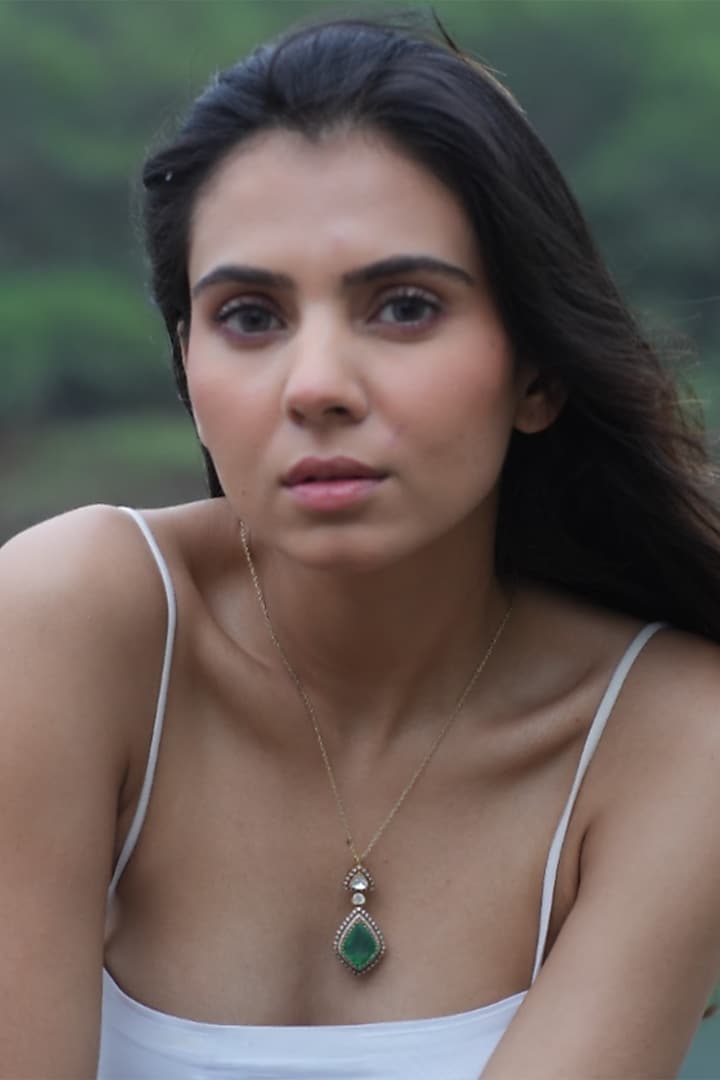 Gold Plated Moissanite Polki & Semi-Precious Stone Handcrafted Necklace In Sterling Silver by Zeeya Luxury Jewellery at Pernia's Pop Up Shop