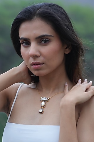 Gold Plated Moissanite Polki & Semi-Precious Stone Handcrafted Necklace In Sterling Silver by Zeeya Luxury Jewellery