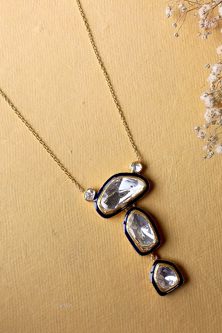 Gold Plated Moissanite Polki & Semi-Precious Stone Handcrafted Necklace In Sterling Silver by Zeeya Luxury Jewellery at Pernia's Pop Up Shop