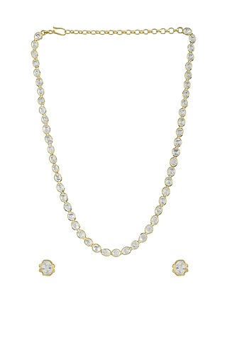 Gold Plated Handcrafted Long Necklace Set In Sterling Silver by Zeeya Luxury Jewellery