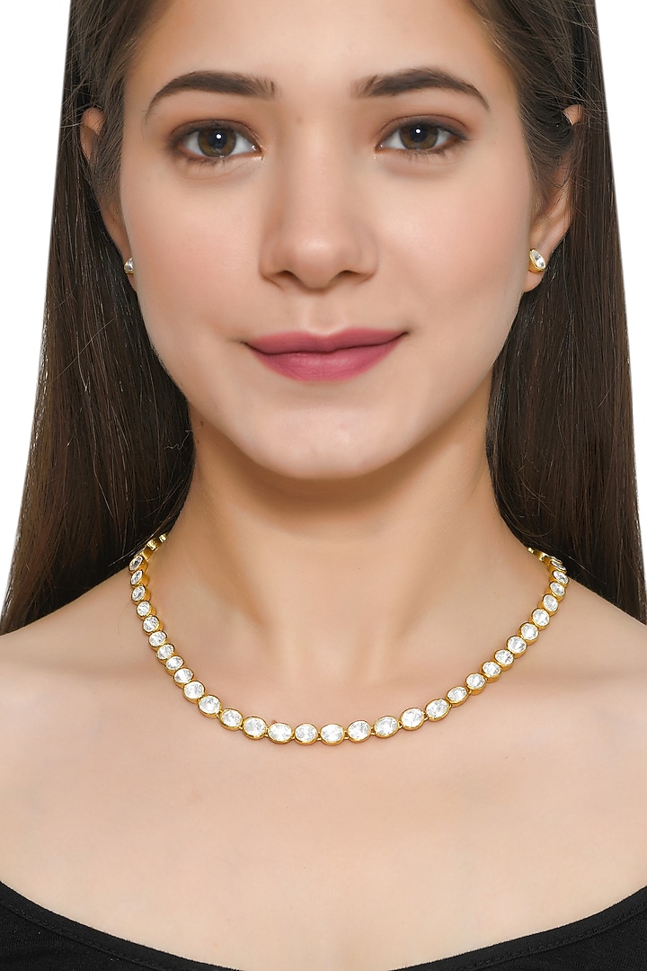 Gold Plated Handcrafted Long Necklace Set In Sterling Silver by Zeeya Luxury Jewellery at Pernia's Pop Up Shop