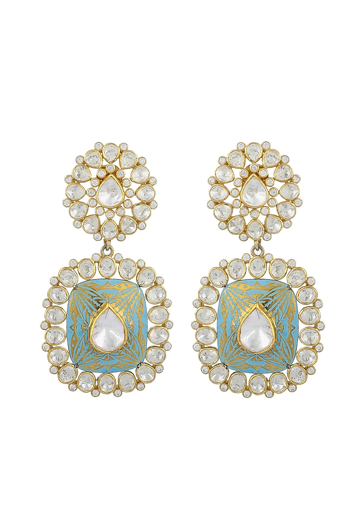 Gold Plated Enameled Earrings In Sterling Silver by Zeeya Luxury Jewellery at Pernia's Pop Up Shop