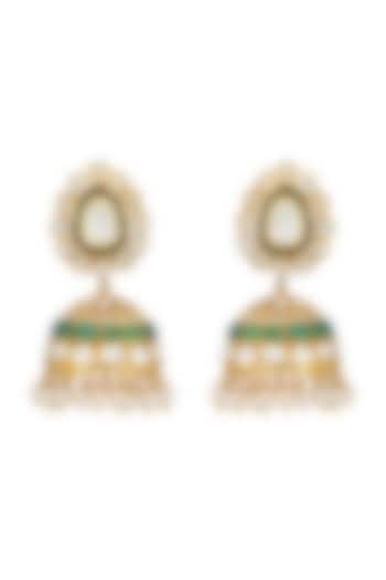 Gold Plated Kundan Polki Jhumkas In Sterling Silver by Zeeya Luxury Jewellery
