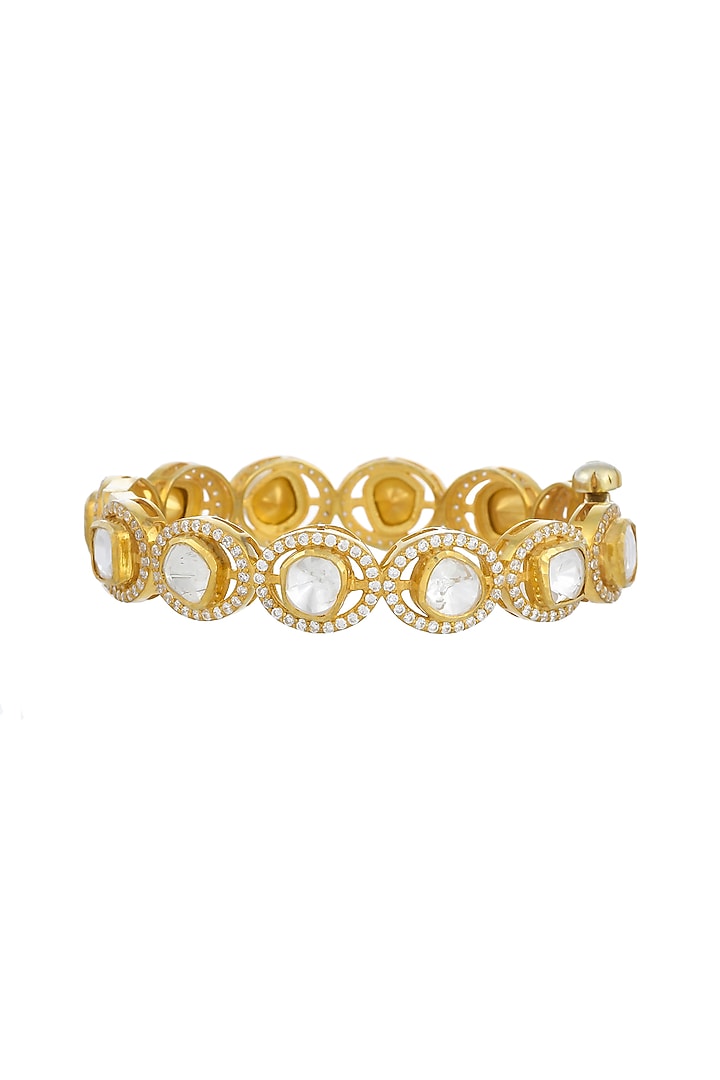 Gold Plated Kundan Polki Bangle In Sterling Silver by Zeeya Luxury Jewellery