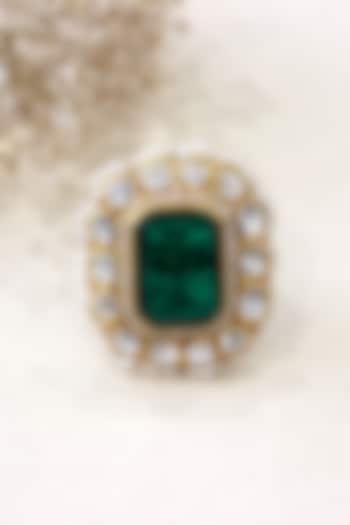 Gold Plated Moissanite Polki & Semi-Precious Stone Ring In Sterling Silver by Zeeya Luxury Jewellery at Pernia's Pop Up Shop