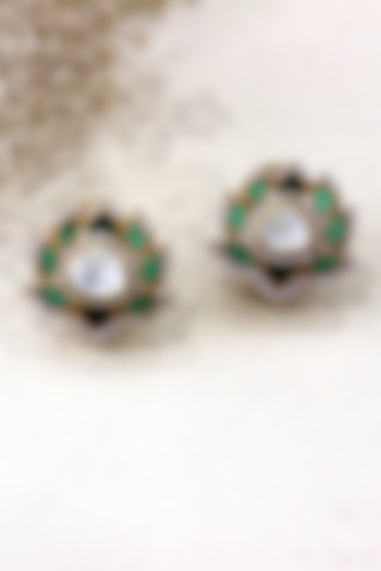 Gold Plated Moissanite Polki & Semi-Precious Stone Stud Earrings In Sterling Silver by Zeeya Luxury Jewellery at Pernia's Pop Up Shop