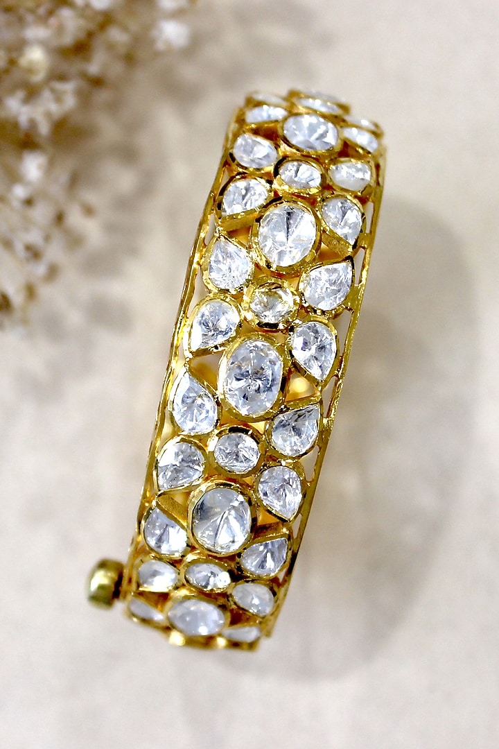 Gold Plated Moissanite Polki & Semi-Precious Stone Bangle In Sterling Silver by Zeeya Luxury Jewellery at Pernia's Pop Up Shop
