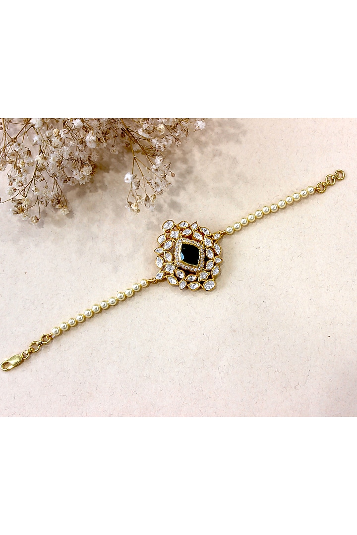 Gold Plated Moissanite Polki & Semi-Precious Stone Bracelet In Sterling Silver by Zeeya Luxury Jewellery at Pernia's Pop Up Shop