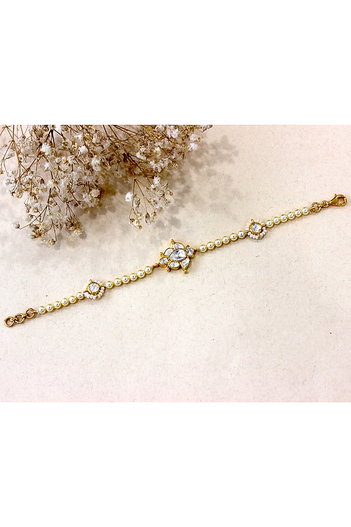 Gold Plated Moissanite Polki & Semi-Precious Stone Bracelet In Sterling Silver by Zeeya Luxury Jewellery at Pernia's Pop Up Shop