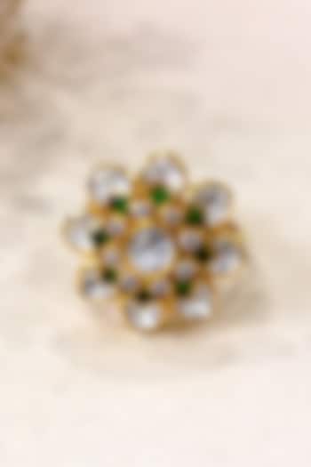 Gold Plated Moissanite Polki & Semi-Precious Stone Ring In Sterling Silver by Zeeya Luxury Jewellery at Pernia's Pop Up Shop