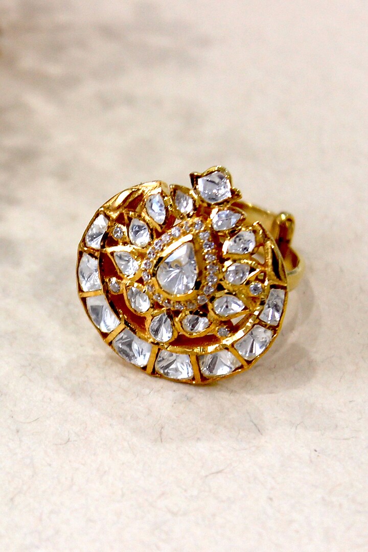 Gold Plated Moissanite Polki & Semi-Precious Stone Ring In Sterling Silver by Zeeya Luxury Jewellery at Pernia's Pop Up Shop