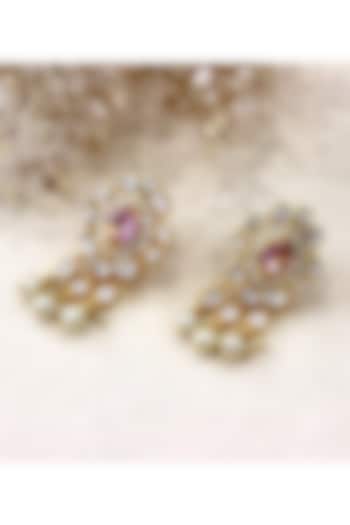 Gold Plated Moissanite Polki & Semi-Precious Stone Dangler Earrings In Sterling Silver by Zeeya Luxury Jewellery at Pernia's Pop Up Shop