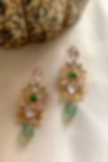 Gold Plated Moissanite Polki & Semi-Precious Stone Dangler Earrings In Sterling Silver by Zeeya Luxury Jewellery at Pernia's Pop Up Shop