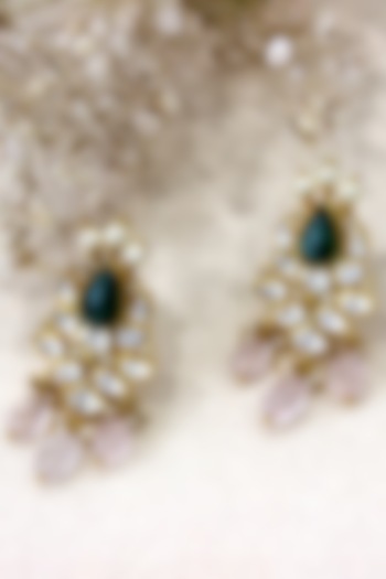Gold Plated Moissanite Polki & Semi-Precious Stone Dangler Earrings In Sterling Silver by Zeeya Luxury Jewellery at Pernia's Pop Up Shop