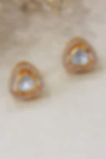 Gold Plated Moissanite Polki & Semi-Precious Stone Stud Earrings In Sterling Silver by Zeeya Luxury Jewellery at Pernia's Pop Up Shop