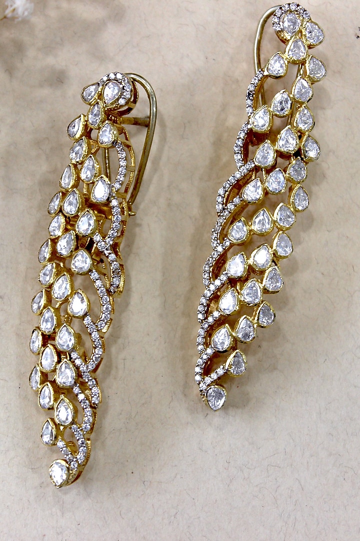 Gold Plated Moissanite Polki & Semi-Precious Stone Earrings In Sterling Silver by Zeeya Luxury Jewellery at Pernia's Pop Up Shop