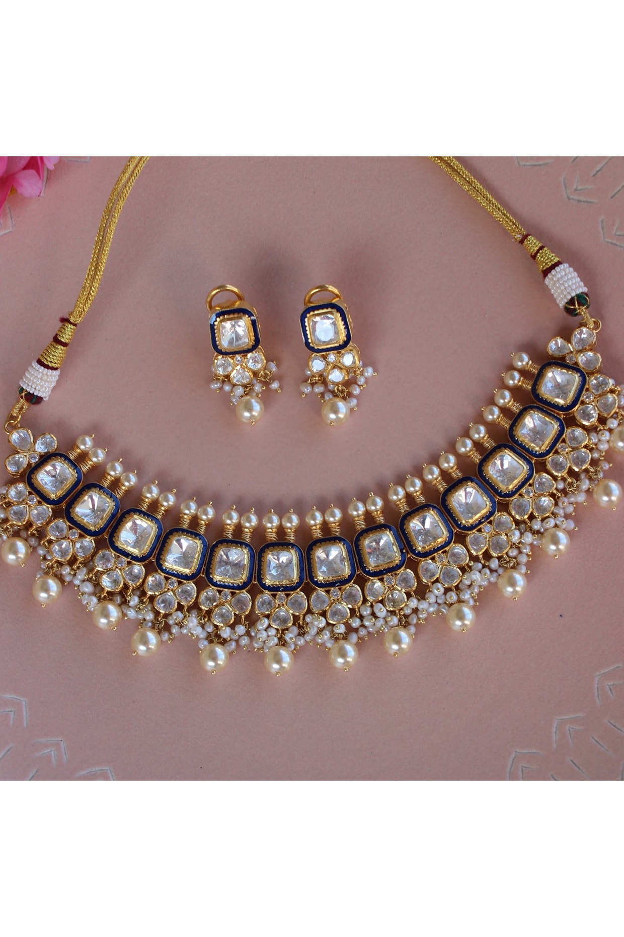 Green Kundan Studded Choker Necklace Set 497JW01