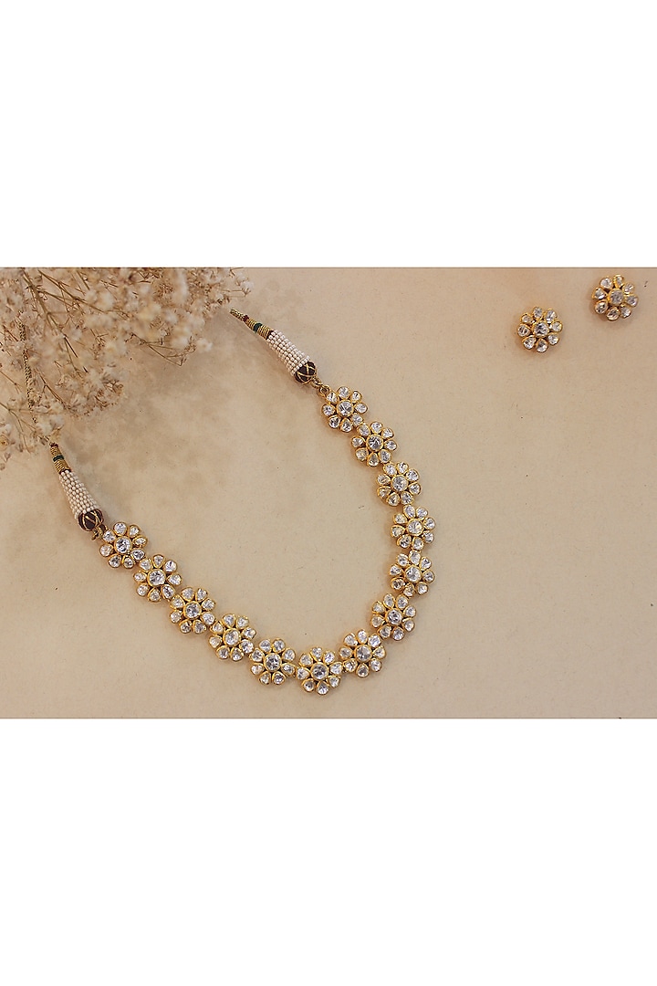 Gold Plated Moissanite Polki & Semi-Precious Stone Necklace Set In Sterling Silver by Zeeya Luxury Jewellery