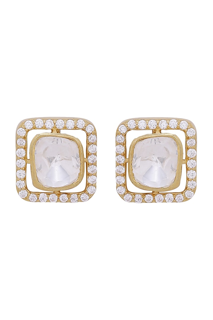 Gold Finish Kundan Earrings by Zeeya Luxury Jewellery