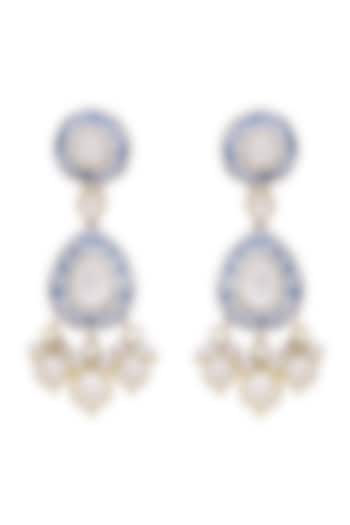 Gold Finish Pearl Handcrafted Earrings In Sterling Silver by Zeeya Luxury Jewellery at Pernia's Pop Up Shop