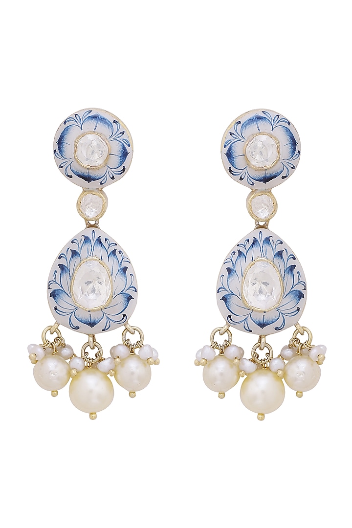 Gold Finish Pearl Handcrafted Earrings In Sterling Silver by Zeeya Luxury Jewellery at Pernia's Pop Up Shop