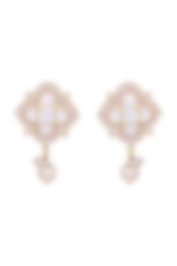 Gold Finish Crystal Pink Pearl Earrings In Sterling Silver by Zeeya Luxury Jewellery