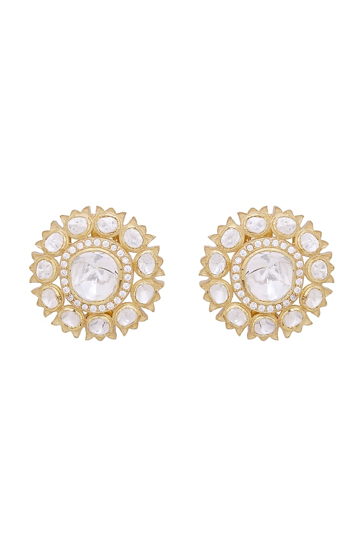 Gold Finish Earrings With Kundans In Sterling Silver by Zeeya Luxury Jewellery