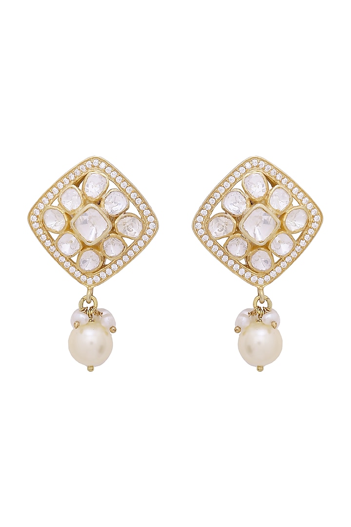 Gold Finish Earrings With Pearls In Sterling Silver by Zeeya Luxury Jewellery