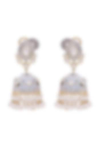Gold Finish Meenakari Earrings With Pearls In Sterling Silver by Zeeya Luxury Jewellery