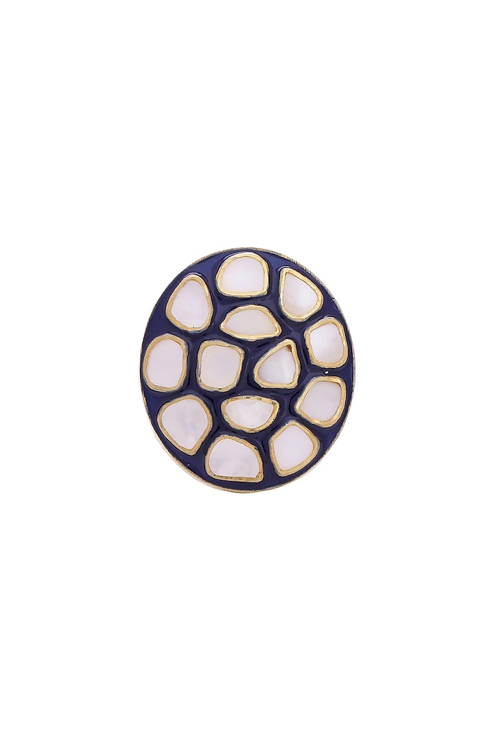 Gold Finish Mother Of Pearl Ring In Sterling Silver by Zeeya Luxury Jewellery